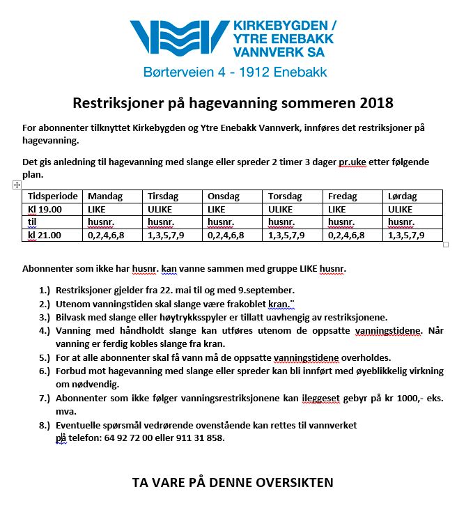 Read more about the article Restriksjoner på hagevanning sommeren 2018